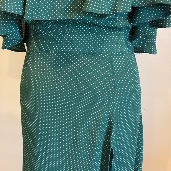 Flynn Skye Green Micro Dot Off The Shoulder Midi Dress Size Small - Picture 5 of 13